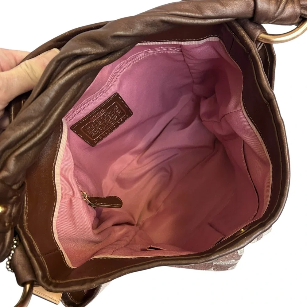 Coach Parker Rose Gold Op Art Signature Logo Hobo Shoulder Bag Y2K Purse 13508 - Picture 10 of 15